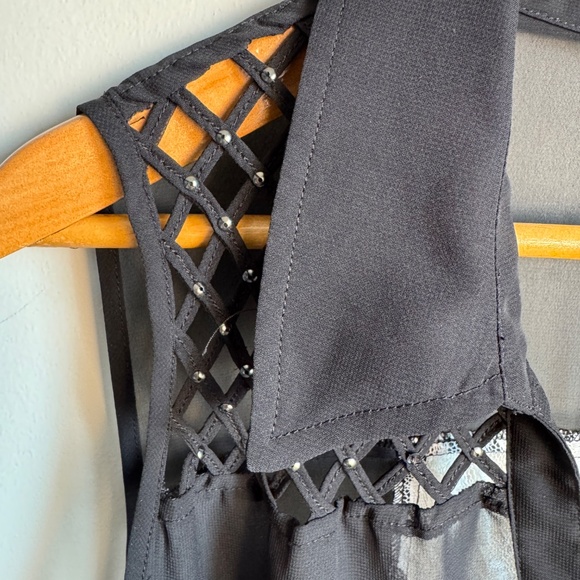 mblm Sleeveless Button Up Sheer Collared Blouse Black Whimsigoth Witchy Layering - Picture 3 of 12